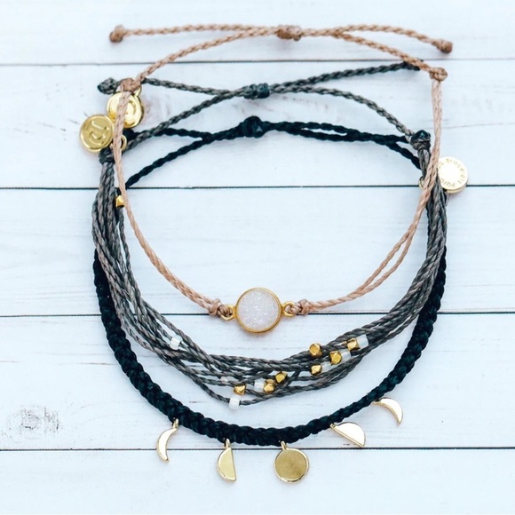 Pura Vida Bracelet Bundle Combo Set of 3. Moon Phases & Druzy Charms - Picture 1 of 15